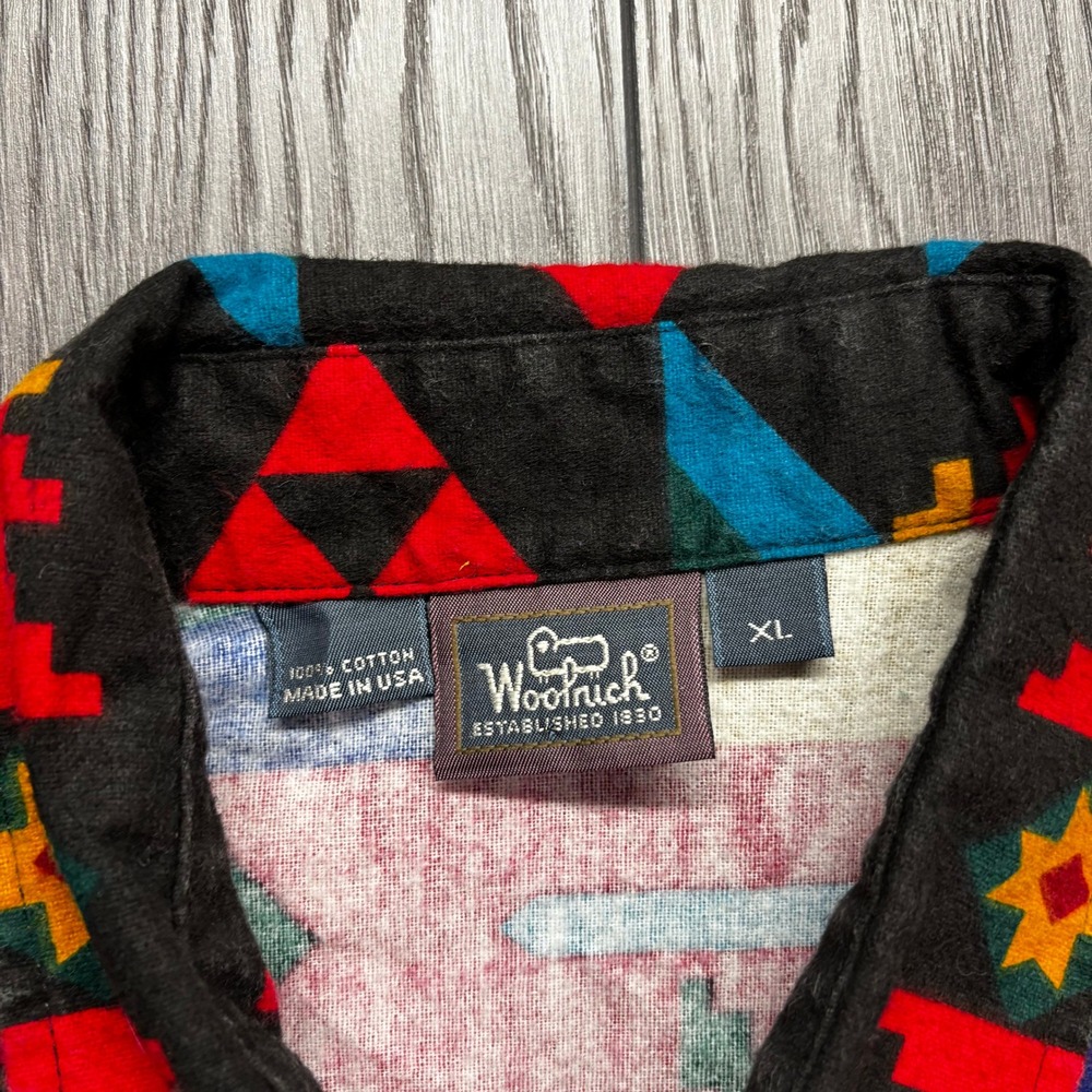 Vintage Woolrich Mens XL Southwestern Aztec Flannel Shirt Made USA Multi Color - Picture 5 of 9